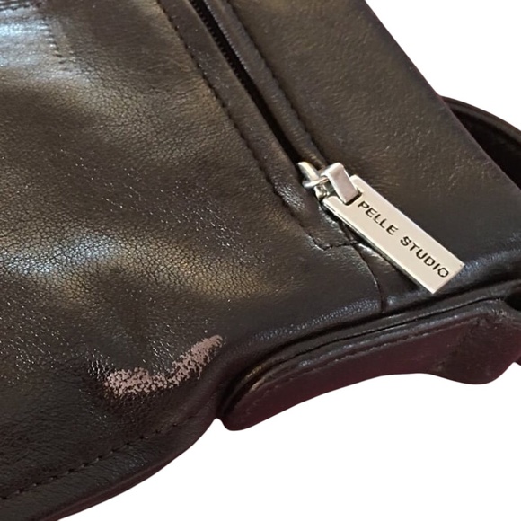 Pelle Studio Wilsons Leather Small Crossbody Bag Dark Brown Black, Front Pockets - Picture 9 of 10